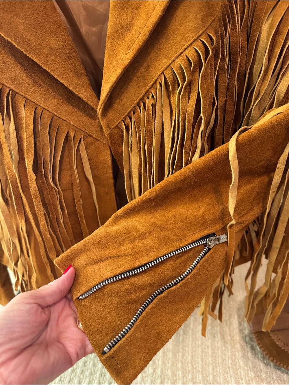 Women's Suede Fringe Jacket - Tan (Tobacco color) - Picture 5 of 6